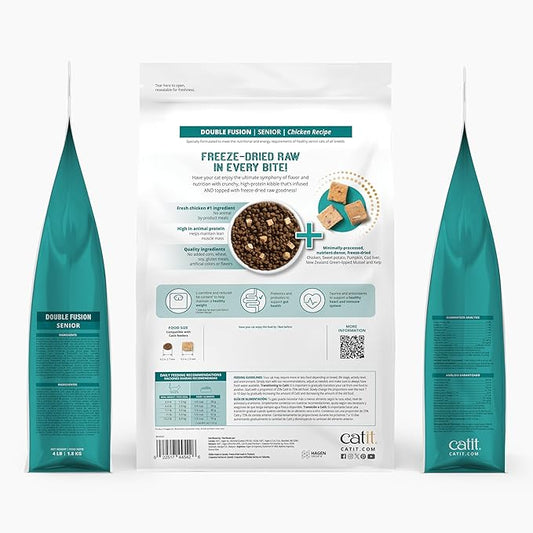 Catit Recipes Double Fusion Senior Chicken Recipe – High-Protein, Freeze-Dried Raw Meat, Nutrient-Dense for Healthy Senior Cats, Fresh Chicken, No Corn, Wheat, Soy, or by-Products, 4 lb