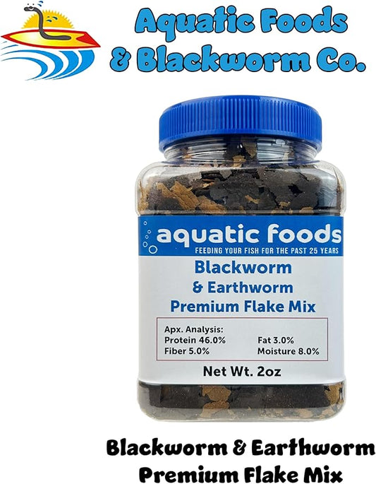 45% Blackworm Flake & Earthworm Flake Mix for Discus, Cichlids, All Tropical Fish. Aquatic Foods Premium Flakes…2oz Small Jar