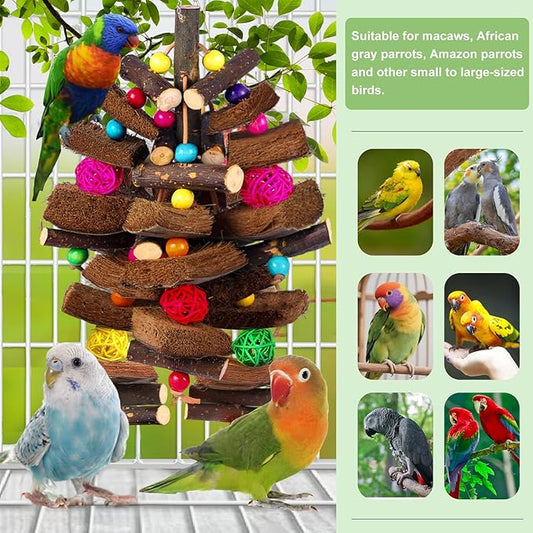 Kyouki Bird Toy for Parrots,Cockatiels, Budgies, Conures, Macaws, Lovebirds, Amazons and Other Small/Medium/Large Birds - Chewable & Shreddable Natural Coconut Husk Enrichment Toy (Medium)