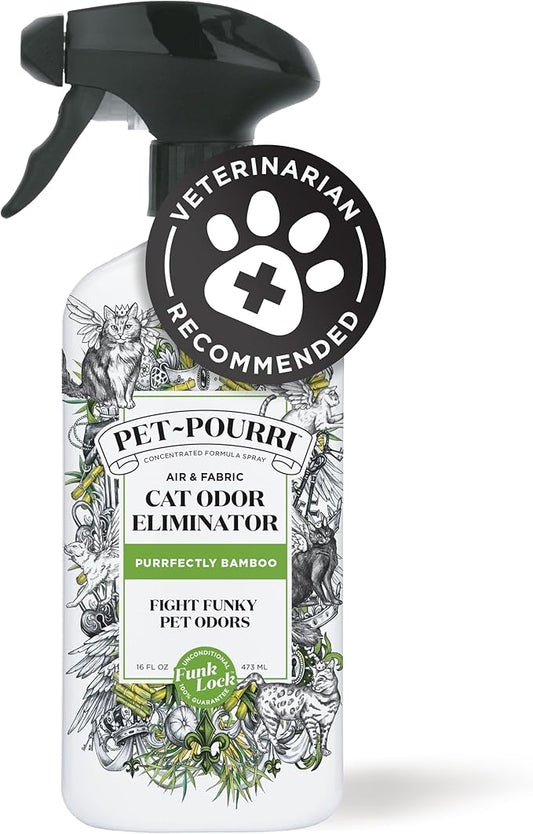 Pet-Pourri Air + Fabric Purrfectly Bamboo Cat & Home Deodorizer Spray, 16 Fl Oz, Up to 800 Uses, Pet Odor Remover with Essential Oils, for Air, Carpet, Urine, Vet Recommended, Bamboo, Jasmine & Pear