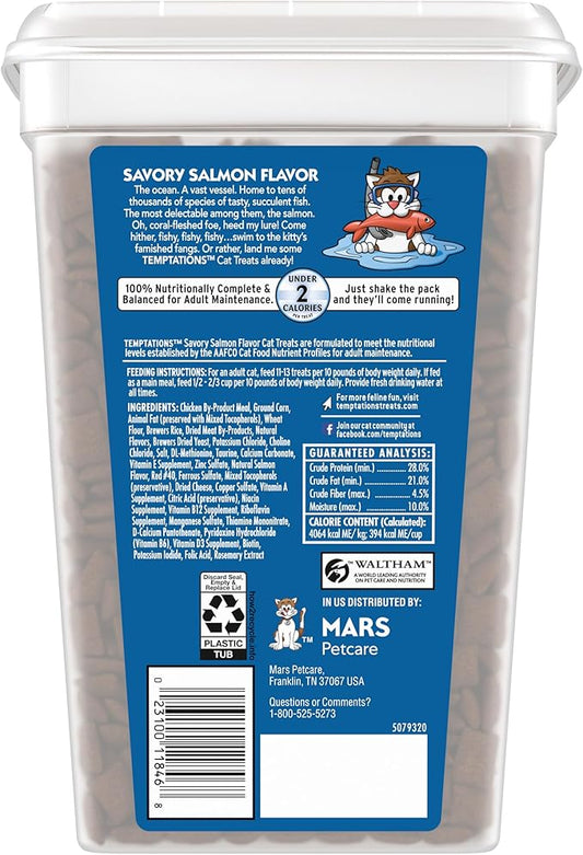 Temptations Classic Crunchy and Soft Cat Treats, Savory Salmon Flavor, 30 oz. Tub