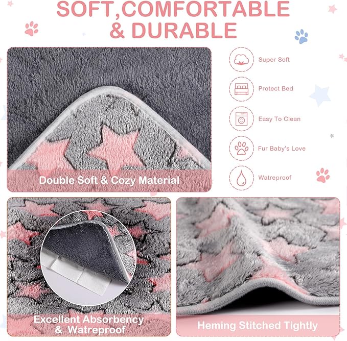 Tudomro 8 Pcs Guinea Pig Bedding Cage Liners Bulk Blankets Small Animal Flannel Throw Bedding Waterproof Absorbent Reusable Pet Pee Sleep Mat Pad Cover for Hamster Ferret(Big Star,16 x 24 Inch)