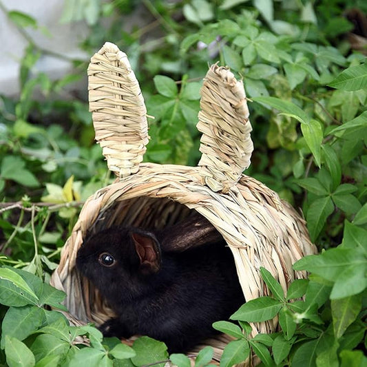 kathson Bunny Grass House Chew Toys Baby Rabbit Hideaway Hut Small Animals Grass Hideout Hand Woven Natural Hay Bedding for Guinea Pig Hamster Chinchilla