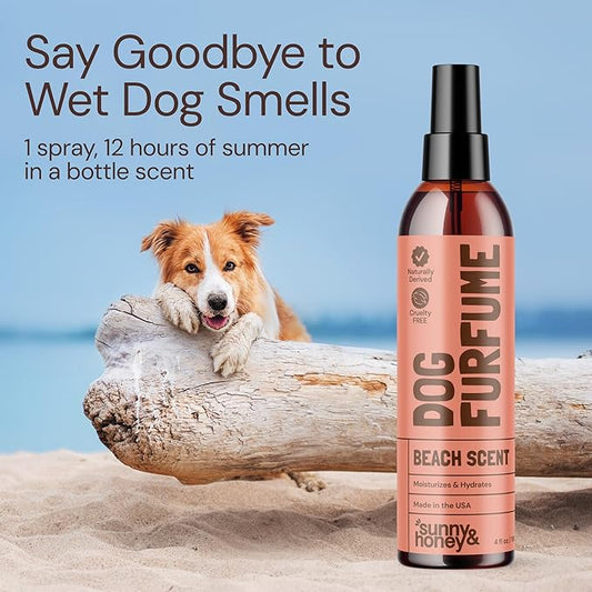 Sunny & Honey Dog Perfume Spray & Cologne - 4 fl oz (2-Pack) - Beach Scent - pH-Balanced, Long-Lasting Deodorizing & Hydrating Detangling Spray with Aloe & Vitamin E - Dog Grooming Supplies