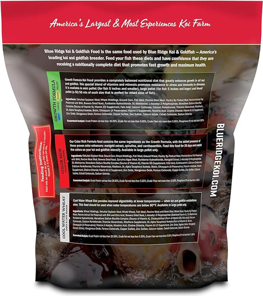Blue Ridge Koi Fish Food 5lb - Koi Food Mini Growth Formula, Goldfish Food, Premium Fish Food for Ponds, Ponds Fish Food, Floating Pond Pellets