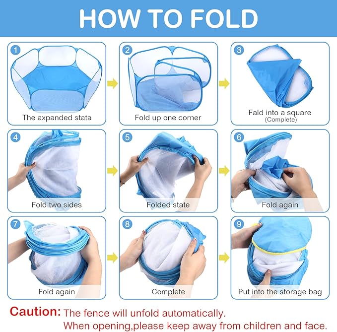 Hamster Playpen with Mat Small Animal Cage Tent Breathable Transparent Guinea Pig Playpen Waterproof Portable Yard Fence Mat Foldable Exercise Playpen Outdoor Indoor (Blue,Star)