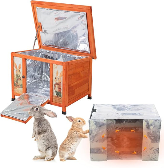 COZIWOW 24inches Insulated Cat House Outdoor Heated Indoor Small Animal House,Rabbit Cage Outdoor,Suitable for Small Cats, Rabbits, with Warm Liner for Winter(Orange with Warm)