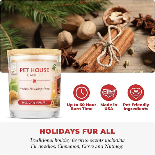 One Fur All Pet House Christmas Candles, Long Lasting, Clean Burning, Soy Wax Scented Pet Odor Candles Holidays Fur All