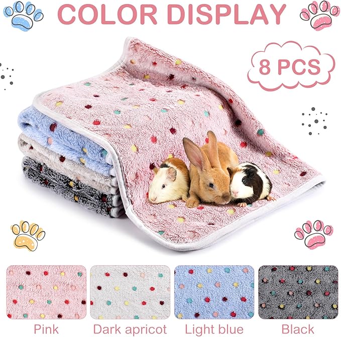 Tudomro 8 Pcs Guinea Pig Bedding Cage Liners Bulk Blankets Small Animal Flannel Throw Bedding Waterproof Absorbent Reusable Pet Pee Sleep Mat Pad Cover for Hamster Ferret(Dot,47 x 24 Inch)
