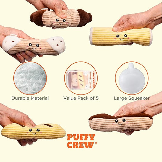 Squeaky Dog Plush Toy, Bakery Bite_Stick Collection, 8", for Small and Medium Dogs (5 in 1, Small)