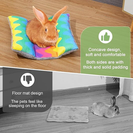 Rabbit Bed 15"X14"Thickened and Soft Bunny Bed Washable Cuddle Cushion Plush Mat Double-Sided Plush Small Pet Flop Mat Cotton Pillow for Rabbit