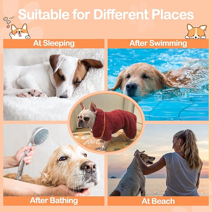 Bienbee Dog Bathrobe, Quick Drying Super Absorbent Dog Robes for After Bath, Warm Keeping Dogs Towel, Dogs Bath Supplies, Red S