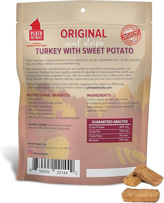 PLATO Original Real Strips Turkey & Sweet Potato 18oz, Natural (1442)