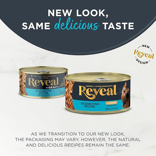 Reveal Natural Wet Cat Food, 24 Count, Grain Free, Limited Ingredient Canned Food for Cats, Ocean Fish in Gravy, 2.47 oz Cans