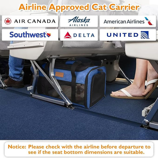PETUX Pet Carrier Airline Approved - 17"x11"x9.5" Soft Cat Travel Carrier for Small Cats up to 12 lb - Top Open Portable Breathable TSA Approved Pet Carrier in Cabin for Travel and Vet Visit - Blue