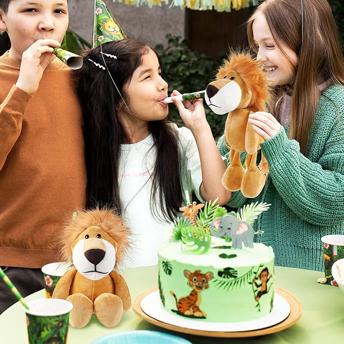 6 Pcs Safari Stuffed Animals Bulk Lion Elephant Monkey Tiger Toy Plush Zoo Animals Junble for Boy Girl Gift Animal Themed Parties Baby Shower Favor(Lion)