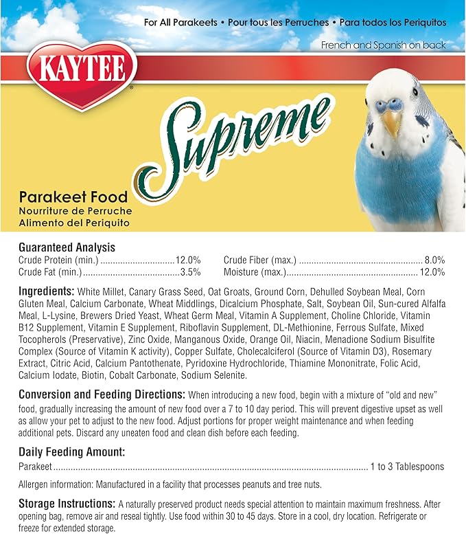 Kaytee Supreme Pet Parakeet Food, 20 lb