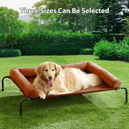 Cooling Elevated Dog Bed for Large Dogs – Waterproof Raised Dog Cot with Slope Headrest, Breathable Teslin Mesh, Durable & Portable Pet Bed for Indoor and Outdoor Use, Caramel