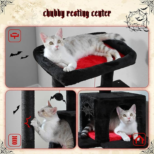 PETEPELA 56.3" Gothic Cat Tree for Indoor Cats, Tall Cat Tower with Super Large Hammock (20"X16"), Sisal Covered Scratching Posts, Cozy Condo and Top Perch Black