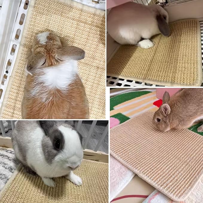 2PCS Rabbit Scratch Mat Natural Bunny Scratching Pad Claws and Teeth Care Rabbit Mats for Cages Chew Toys for Bunny Pet Cage Bedding for Biting Sleeping Nesting, 24x16