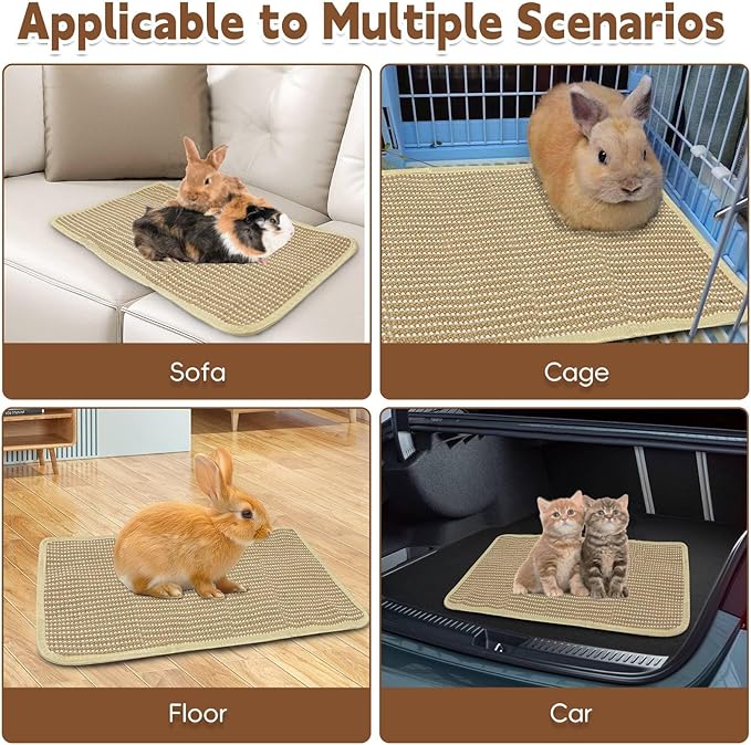 Hamiledyi 2 Packs Rabbit Scratching Pads Natural Sisal Scratcher Mats Sturdy Grinding Claw Pads Rabbit Cage Accessories for Guinea Pig Cat Bunny Chinchilla Protect Furniture (19.69"x11.81")
