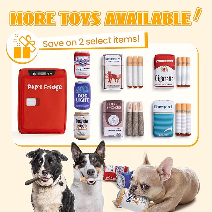 Nocciola 3 Packs Funny Beer Dog Toys with a Fridge, Interactive Hide and Seek Pet Supplies for Small Medium Large Breeds, Squeaky Crinkle Plush Stuffed Chew Toys for Mental Stimulation Anxiety Release