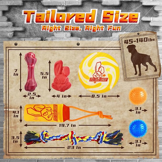 Heavy Duty Various Dog Chew Toys for Aggressive Chewers, 9 Pack Indestructible Large Dog Toys Include Tug Chew & Rope Toys, Squeaky Toys for Medium & Large Breed(For Powerful Chewers-Mad Bunny)