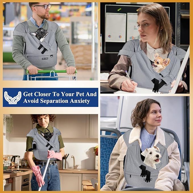 Petskd Dog Carrier Sling for Small Pet 5-15 LBS, Hands Free Front Facing Cat Sling Chest Carrier with Bottom Mat and Adjustable Strap for Pets Anti-Anxiety, Walk, Vet