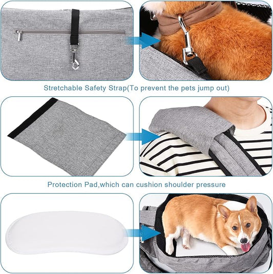 Ownpets Pet Sling Carrier, Fits 15 to 25lbs Extra-Large Dog/Cat Sling Carrier Reversible and Hands-Free Dog Bag with Adjustable Strap and Pocket Shoulder Pad for Outdoor Travel Hiking