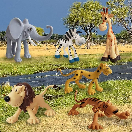 ArtCreativity Cartoon Animals Figurines for Kids - Set of 6 - Cute Cartoonish Design - Durable Plastic Play Set - Cool Storage Box - Great Gift Idea, Safari and Jungle Favors for Boys & Girls