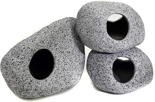 JIH Aquarium Decorations Rock, Ceramic Shelters - Shrimp Habitat, Breeding Tube, Hiding cave, Stackable Fish Tank Decor Cave for Hiding, Betta Fish (J101+J001x2)