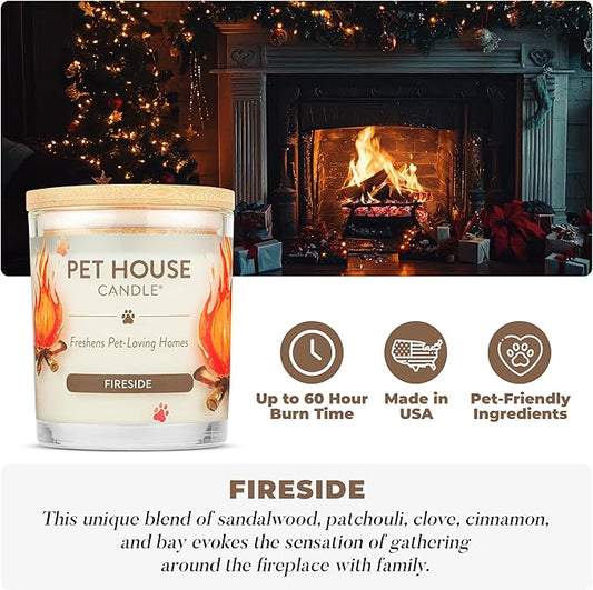 One Fur All Pet House Fall Candles, Long Lasting, Clean Burning, Soy Wax Scented Candles for Pet Odor, Fireside
