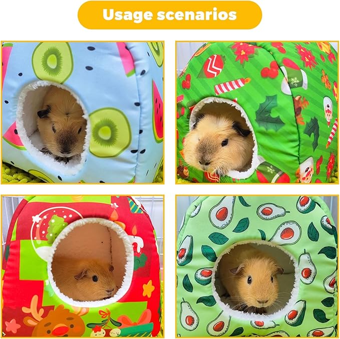 Guinea Pig Hideout - Thicken Washable Christmas Style (Red) Small Animal House Cage Accessories for Guinea Pig,Mouse,Chinchillas, Hamsters,Hedgehogs,Ferrets,Bearded Dragons & Rats