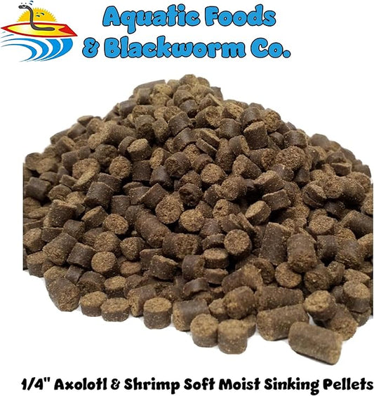 Aquatic Foods Inc. Axolotl Food, 1/4" Soft Moist Sinking Pellets, Rangen's Salmon Meal Pellets for Adult Axolotl. Also Shrimp, Snails, Crabs, Bottom Fish, All Tropical Fish...12oz Small Jar