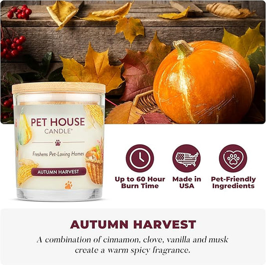 One Fur All Pet House Fall Candles, Long Lasting, Clean Burning, Soy Wax Scented Candles for Pet Odor, Autumn Harvest