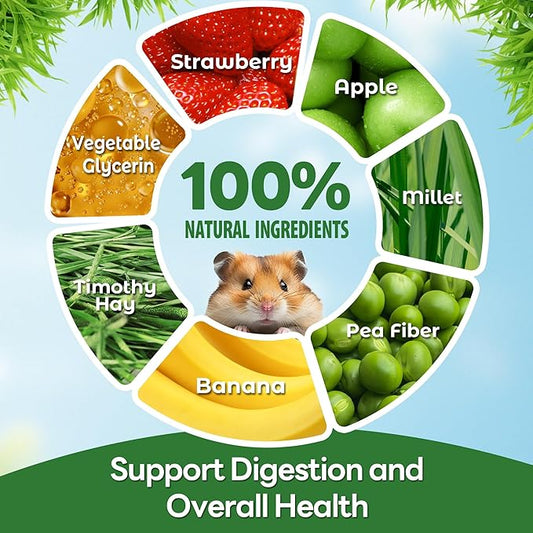 TEEWY 4PCS Guinea Pig Chew Toys, Prevent Teeth Overgrowth, Natural Timothy Grass & Vegetables, Hamster Chew Toys, Guinea Pig Toys, Chinchilla Toys, Grass Patch & Flowers