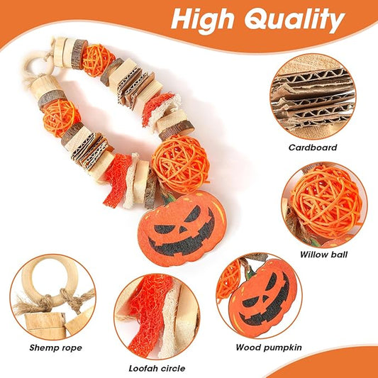 Rabbit Toys for Bunnies, Natural Guinea Pig chew Toys for Teeth for Chinchilla Toys Guinea Pigs Bunny Hamsters Ratsand Other Small Pets Teeth Chew Grinding Toy Hanging Halloween-Themed
