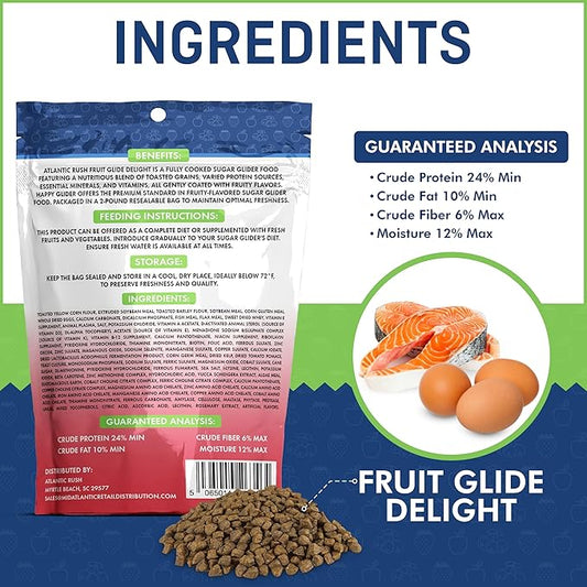 Atlantic Rush Fruit Glide Delight Sugar Glider Food - 2lb Resealable Bag of Food for Sugar Gliders - Sourced and Made in USA - Sugar Glider Supplies - Sugar Glider Stuff - Sugar Glider Treats