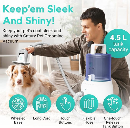 Dog Grooming Vacuum for Shedding, 5-in-1 Pet Grooming Kit with Dog Clippers for Grooming, 14,000Pa Powerful Suction, 4.5L Dust Cup, Quiet Pet Hair Vacuum Cleaner for Cats & Dogs Grooming