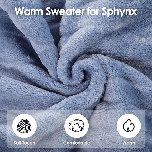 SUNFURA Sweaters for Cats, Hairless Sphynx Sweater Kitten Pullover with Sleeves, Warm and Soft Cat Pajamas Fleece Sweatshirt Jumpsuit, Turtleneck Clothes for Fall Winter, Blue L