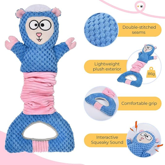 Dog Interactive Squeaky Toy for Chewers - Tug-of-War Sheep Plush with Durable Squeaker, Puppy Training & Anxiety Relief, Long-Lasting Chew Toy for Medium/Large Dogs