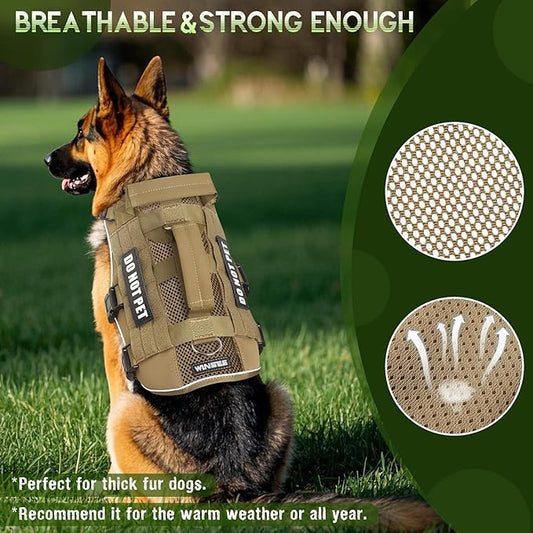 WINSEE Mesh Dog Harness with 10 Pet Patches for Small Service Dog in Training, Breathable Tactical Molle Vest with Double Handle, Reflective Military Pet Vest for Walking Hiking