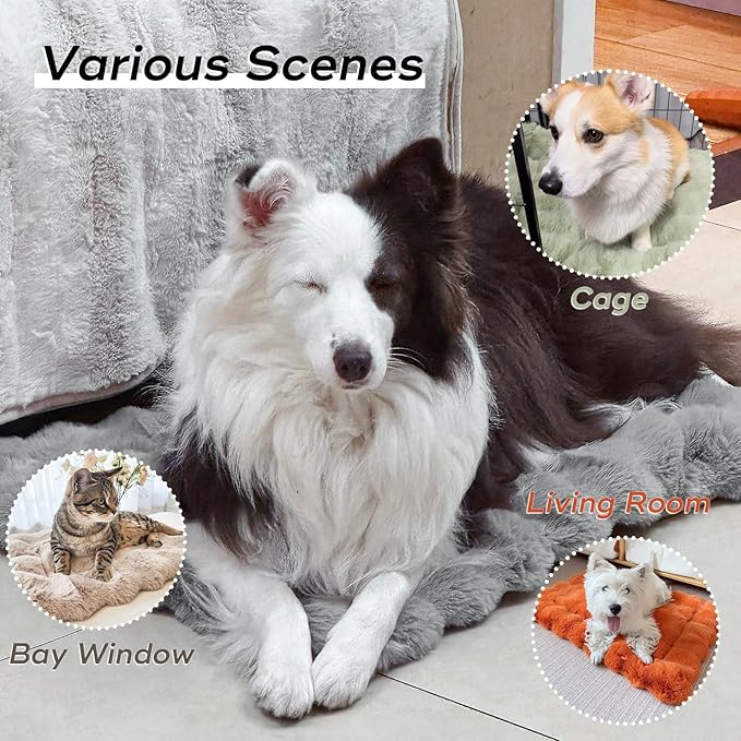 Plush Dog Bed Mat Faux Fur Cat Beds for Indoor Cats with Anti-Slip Bottom Kitten Self Warming Bed for Couch/Floor/Dog & Puppy Friendly 27 x 20 Inch Large White