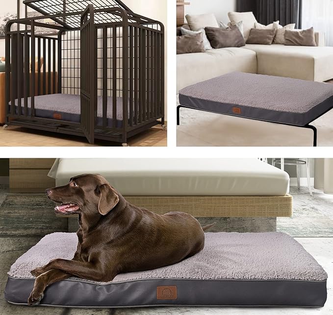 Sunheir Extra Large Orthopedic Dog Bed for Big Dogs - XXL Waterproof Dog Bed with Removable Washable Cover & Anti-Slip Bottom, Crate Bed, Deluxe Plush Pet Bed Mat (Grey)