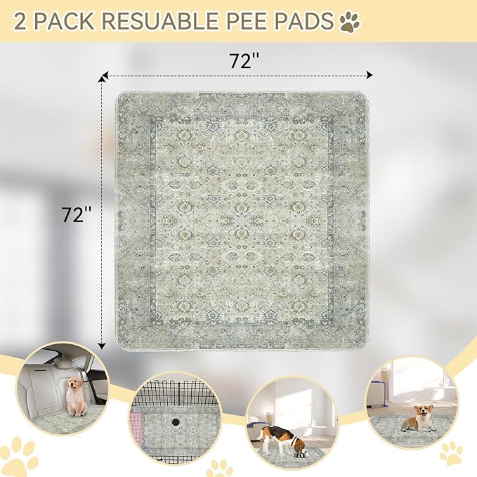 Washable Pee Pads for Dogs, 1 Pack 72'' x72'' Waterproof Non-Slip Puppy Pad with Fast Absorbent, Reusable Dog Rug for Training Travel Whelping Housebreaking Incontinence Crate