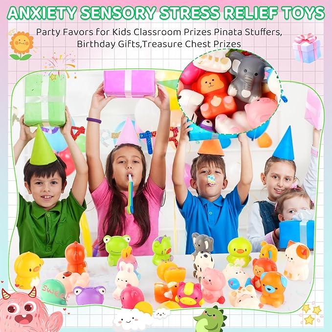 LiYiQ 48Pcs Animal Squishy Toys Stress Balls for Adults Squishy Fidget Toys Desk Pets Fidget Pack Bulk with Squishy Monkey Cat Dog Squishy Balls Party Favors Goodie Bag Stuffers for Classroom Exchange