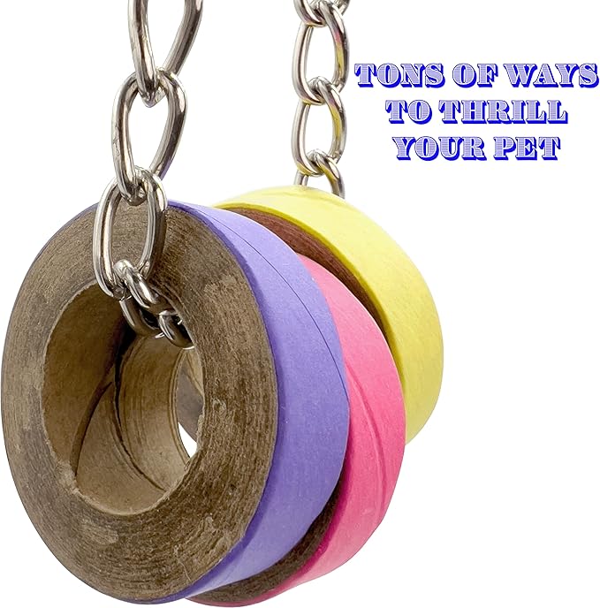 8000 1.75 Bird Chew Donut 1.75 Inch by M&M - Compressed Cardboard Shreddable Bagels, Lots of Paper Layers, Brightly Colored Outer Strip, Parrotlet Quaker Conure African Grey Beak