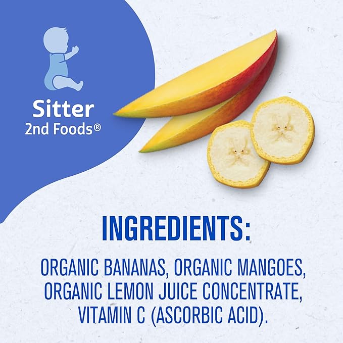 Gerber Stage 2 Baby Food, Organic Banana Mango Puree Pouch, 2 Servings of Fruit, No Added Sweetener, No Artificial Colors or Flavors, 12-Pack