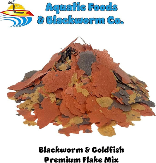 Aquatic Foods Inc. Flakes - 45% California Blackworm & Goldfish Flake Mix for Aquarium & Pond Fish - Premium AF Flakes - 1/8-lbs