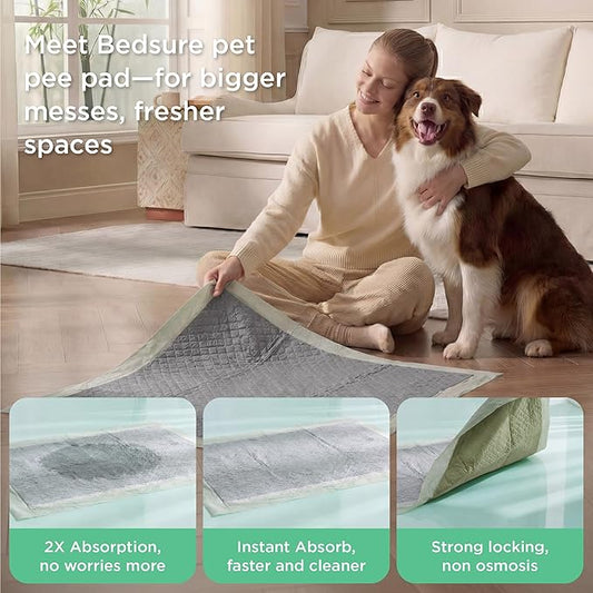 Bedsure Dog Pee Pads Extra Large, 28" x 34" Puppy Pads 30 Count, Super Absorbent & Leak Proof, XL Training Pads Quick Dry Disposable Potty Pads with Odor-Control Activated Carbon & ECO Green Material